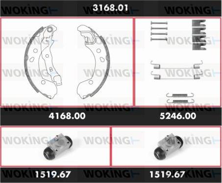 Woking 3168.01 - Комплект гальм, барабанний механізм autozip.com.ua