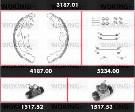 Woking 3187.01 - Комплект гальм, барабанний механізм autozip.com.ua