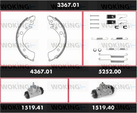 Woking 3367.01 - Комплект гальм, барабанний механізм autozip.com.ua