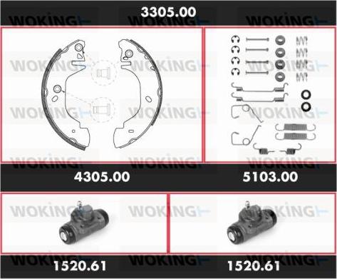 Woking 3305.00 - Комплект гальм, барабанний механізм autozip.com.ua