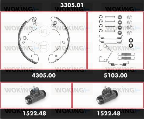 Woking 3305.01 - Комплект гальм, барабанний механізм autozip.com.ua