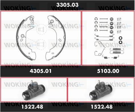 Woking 3305.03 - Комплект гальм, барабанний механізм autozip.com.ua