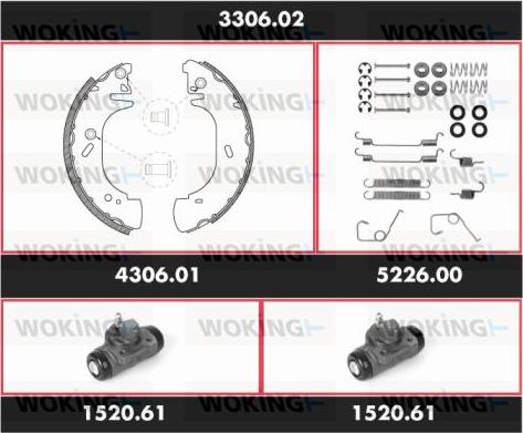 Woking 3306.02 - Комплект гальм, барабанний механізм autozip.com.ua