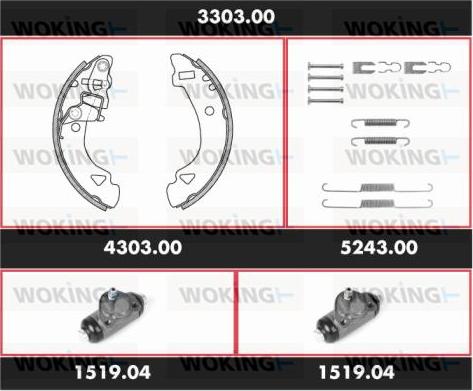 Woking 3303.00 - Комплект гальм, барабанний механізм autozip.com.ua