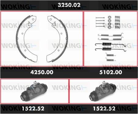 Woking 3250.02 - Комплект гальм, барабанний механізм autozip.com.ua