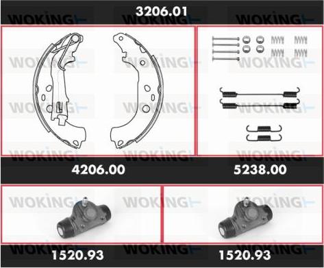 Woking 3206.01 - Комплект гальм, барабанний механізм autozip.com.ua