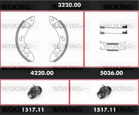 Woking 3220.00 - Комплект гальм, барабанний механізм autozip.com.ua