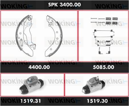 Woking SPK 3400.00 - Комплект гальм, барабанний механізм autozip.com.ua