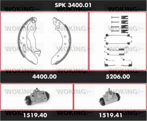 Woking SPK 3400.01 - Комплект гальм, барабанний механізм autozip.com.ua