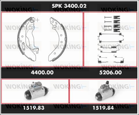 Woking SPK 3400.02 - Комплект гальм, барабанний механізм autozip.com.ua