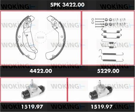 Woking SPK 3422.00 - Комплект гальм, барабанний механізм autozip.com.ua