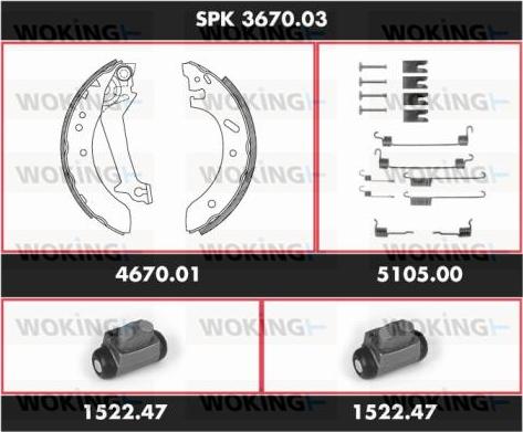 Woking SPK 3670.03 - Комплект гальм, барабанний механізм autozip.com.ua