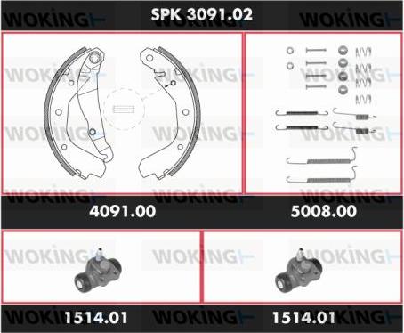 Woking SPK 3091.02 - Комплект гальм, барабанний механізм autozip.com.ua