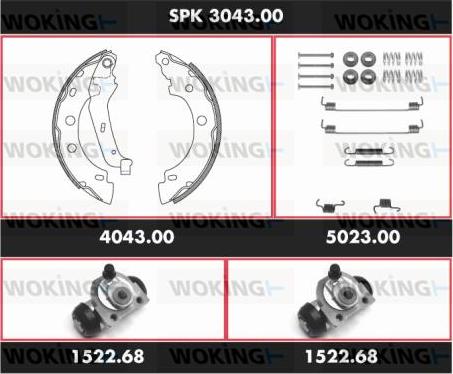 Woking SPK 3043.00 - Комплект гальм, барабанний механізм autozip.com.ua