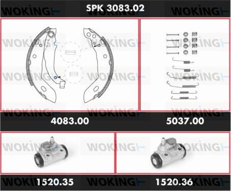 Woking SPK 3083.02 - Комплект гальм, барабанний механізм autozip.com.ua