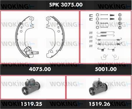 Woking SPK 3075.00 - Комплект гальм, барабанний механізм autozip.com.ua