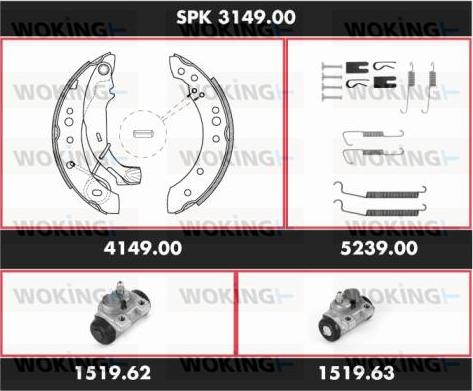 Woking SPK 3149.00 - Комплект гальм, барабанний механізм autozip.com.ua