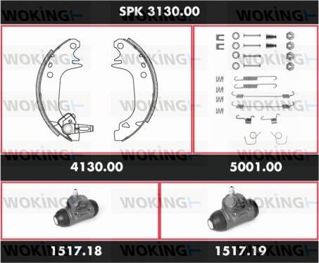 Woking SPK 3130.00 - Комплект гальм, барабанний механізм autozip.com.ua