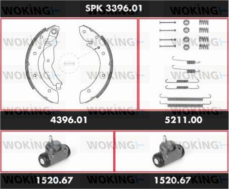 Woking SPK 3396.01 - Комплект гальм, барабанний механізм autozip.com.ua