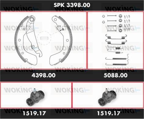 Woking SPK 3398.00 - Комплект гальм, барабанний механізм autozip.com.ua