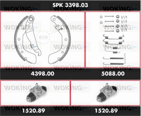 Woking SPK 3398.03 - Комплект гальм, барабанний механізм autozip.com.ua