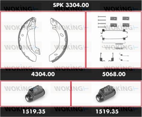 Woking SPK 3304.00 - Комплект гальм, барабанний механізм autozip.com.ua