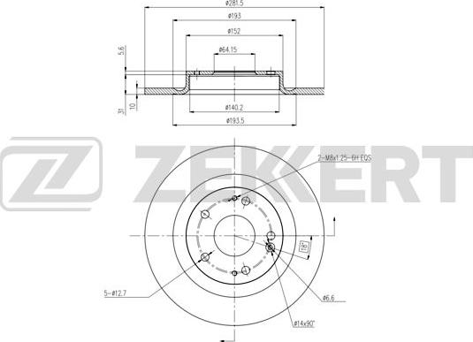 Zekkert BS-6437 - Гальмівний диск autozip.com.ua