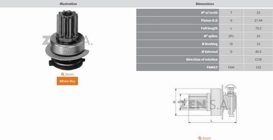 ZEN 0900 - Провідна шестерня, стартер autozip.com.ua