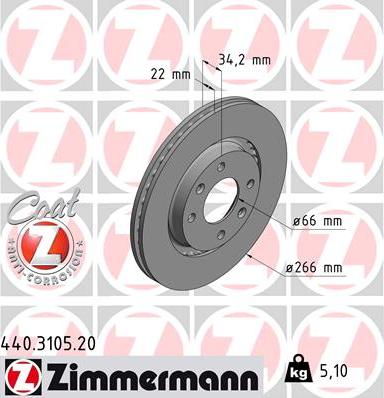 Zimmermann 440.3105.20 - Гальмівний диск autozip.com.ua