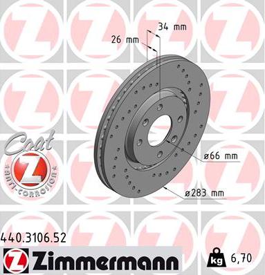 Zimmermann 440.3106.52 - Гальмівний диск autozip.com.ua