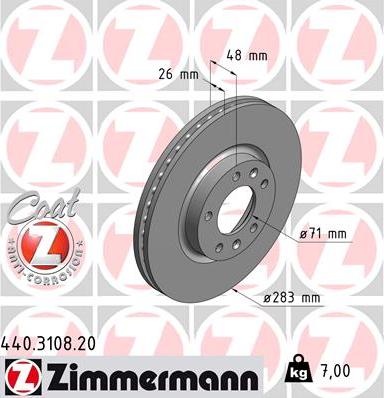 Zimmermann 440.3108.20 - Гальмівний диск autozip.com.ua