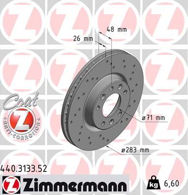 Zimmermann 440.3133.52 - Гальмівний диск autozip.com.ua