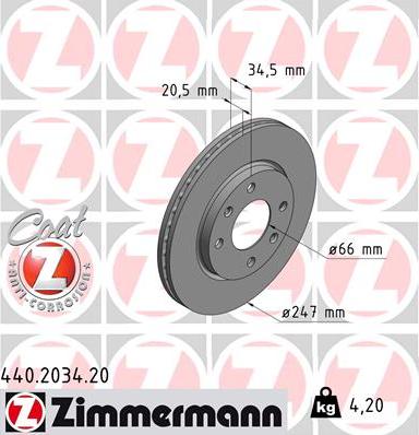 Zimmermann 440.2034.20 - Гальмівний диск autozip.com.ua