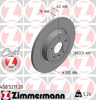 Zimmermann 450.5211.20 - Гальмівний диск autozip.com.ua