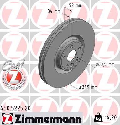 Zimmermann 450.5225.20 - Гальмівний диск autozip.com.ua