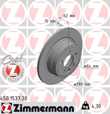 Zimmermann 450.1537.20 - Гальмівний диск autozip.com.ua