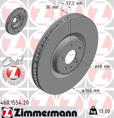 Zimmermann 460.1554.20 - Гальмівний диск autozip.com.ua