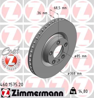 Zimmermann 460.1575.20 - Гальмівний диск autozip.com.ua