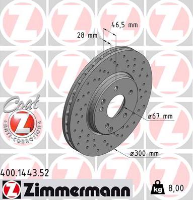 Zimmermann 400.1443.52 - Гальмівний диск autozip.com.ua