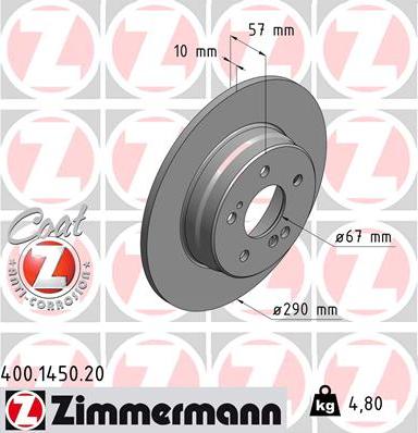 Zimmermann 400.1450.20 - Гальмівний диск autozip.com.ua