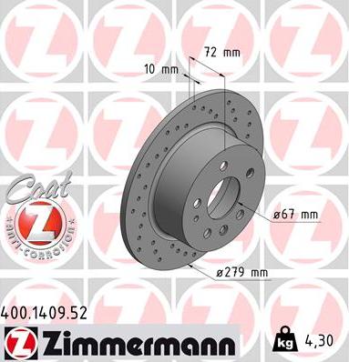 Zimmermann 400.1409.52 - Гальмівний диск autozip.com.ua