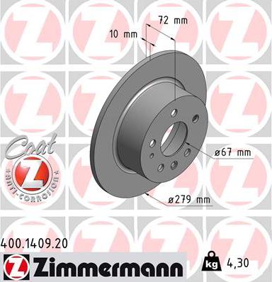 Zimmermann 400.1409.20 - Гальмівний диск autozip.com.ua