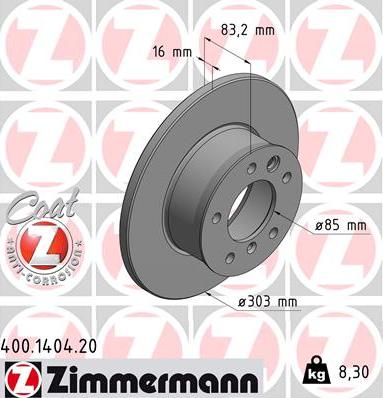 Zimmermann 400.1404.20 - Гальмівний диск autozip.com.ua