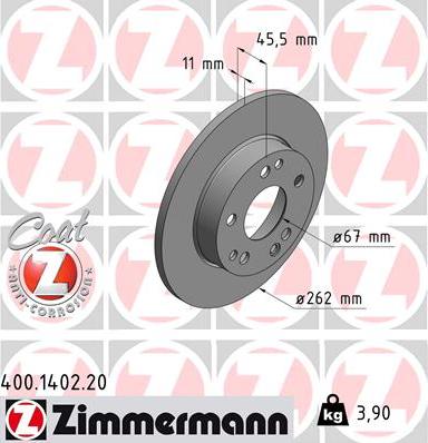 Zimmermann 400.1402.20 - Гальмівний диск autozip.com.ua