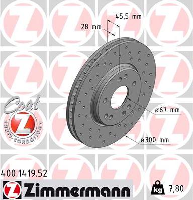 Zimmermann 400.1419.52 - Гальмівний диск autozip.com.ua