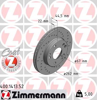 Zimmermann 400.1413.52 - Гальмівний диск autozip.com.ua