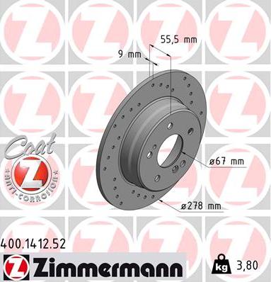 Zimmermann 400.1412.52 - Гальмівний диск autozip.com.ua