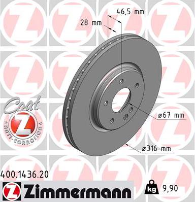 Zimmermann 400.1436.20 - Гальмівний диск autozip.com.ua