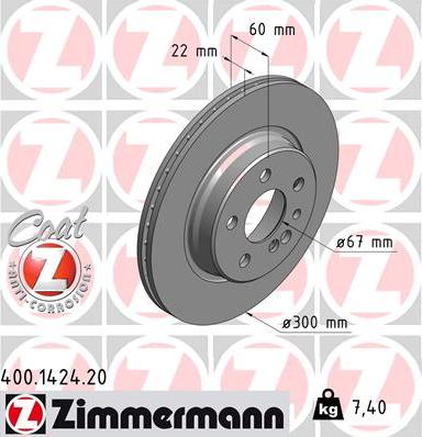 Zimmermann 400.1424.20 - Гальмівний диск autozip.com.ua