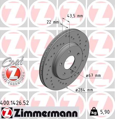 Zimmermann 400.1426.52 - Гальмівний диск autozip.com.ua